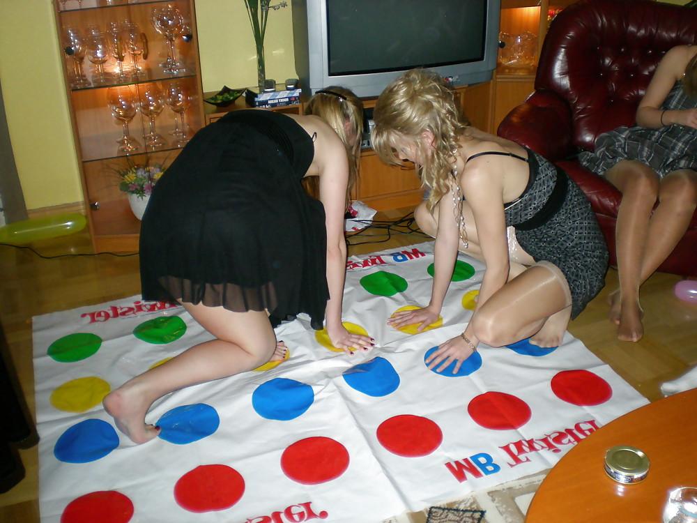 25P Playing Twister, Upskirt, Nude and Downblouse