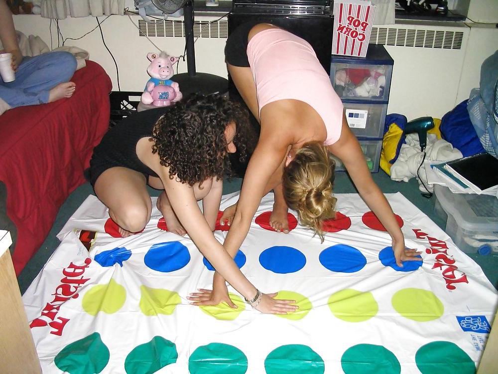 25P Playing Twister, Upskirt, Nude and Downblouse