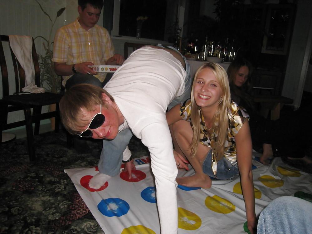 25P Playing Twister, Upskirt, Nude and Downblouse