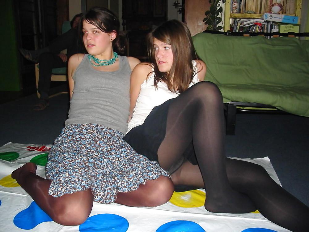 25P Playing Twister, Upskirt, Nude and Downblouse