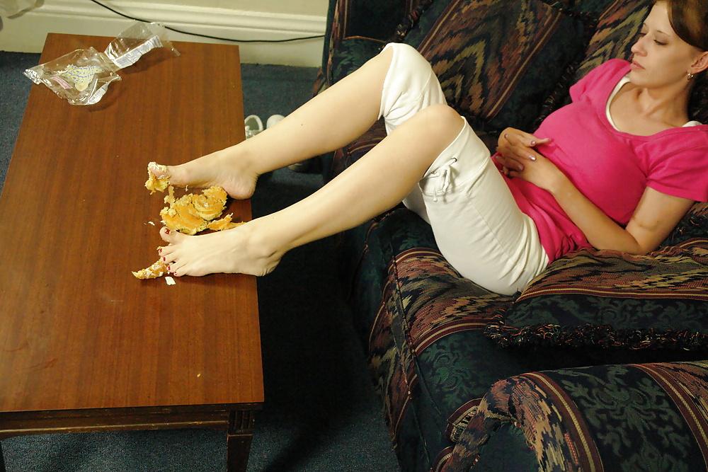 25P Girls feet covered in food