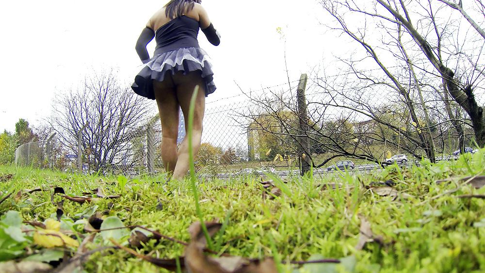 19P Tranny Halloween public upskirt stripping flashing fun