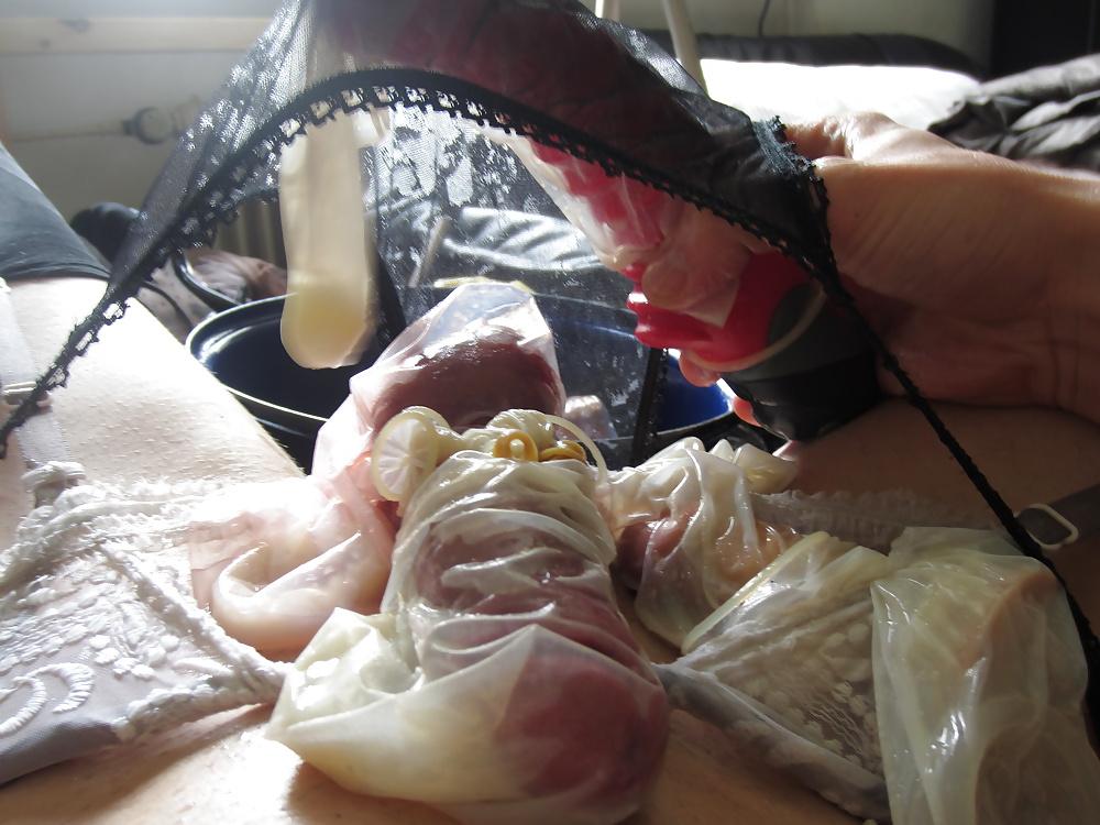 25P So Much Cumfilled Condoms, FF Nylons & Nylon Panties Again