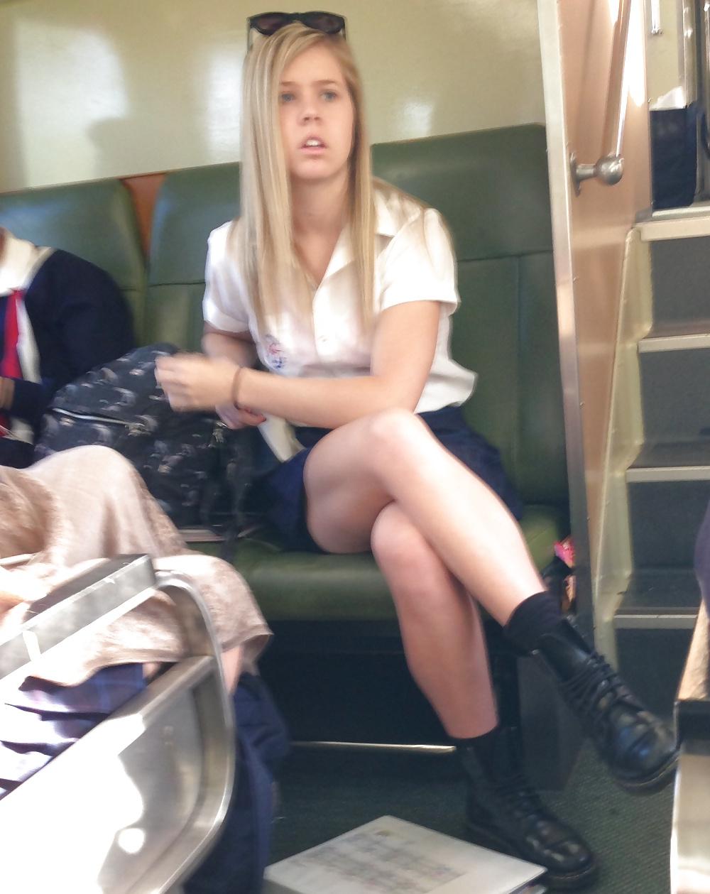 9P Sultry Blonde Girl Upskirted On The Train