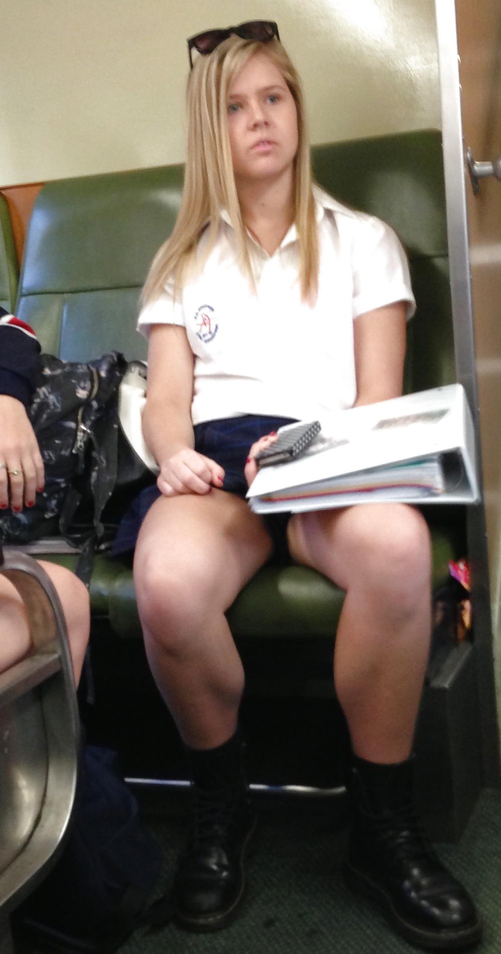 9P Sultry Blonde Girl Upskirted On The Train