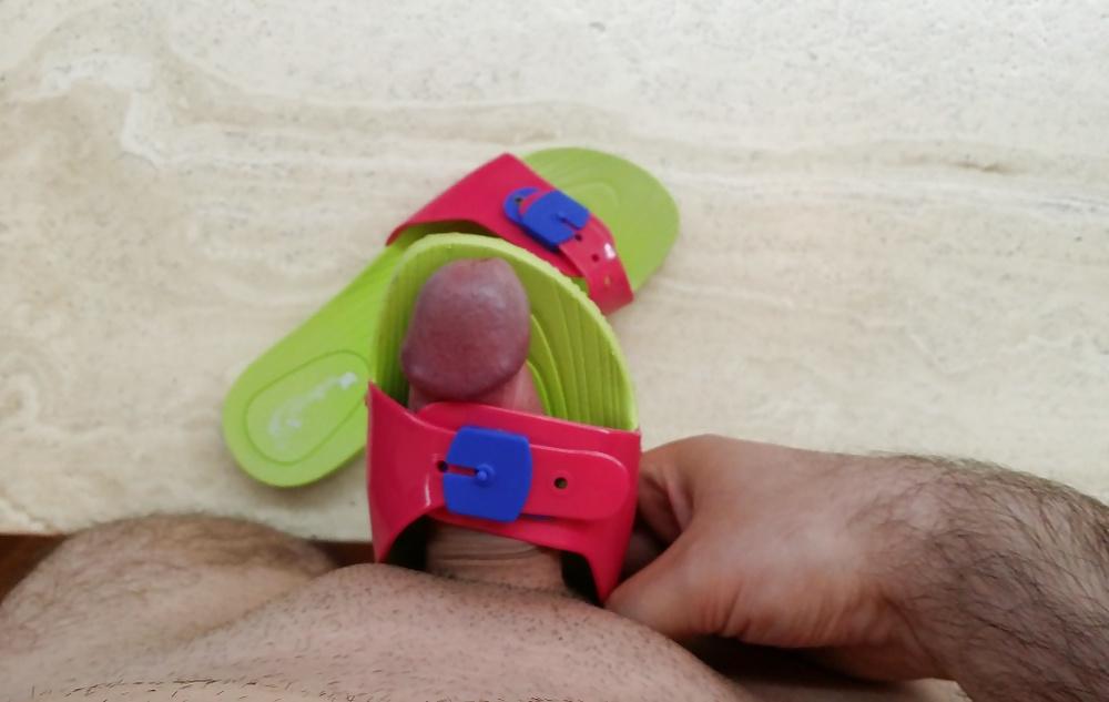 12P Fuck and cum my mother's new summer flat plastic sandald