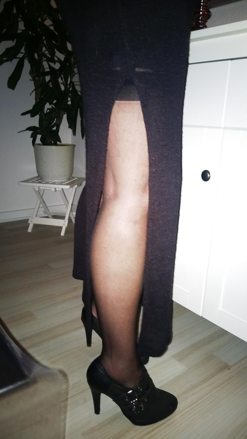5P See through skirt and black stockings
