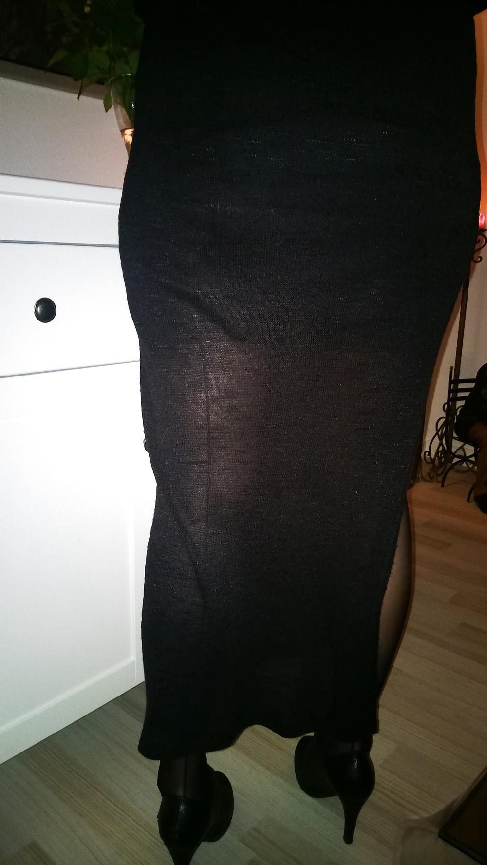 5P See through skirt and black stockings