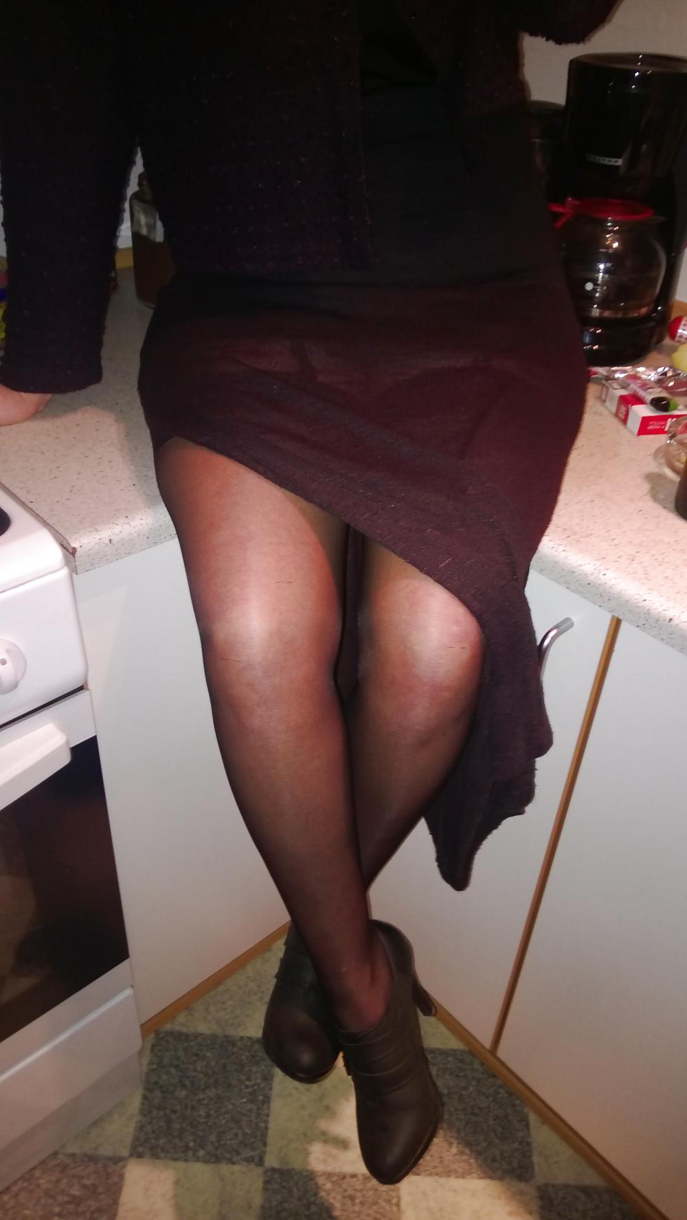 5P See through skirt and black stockings