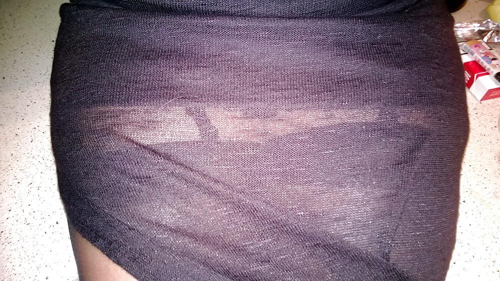 5P See through skirt and black stockings