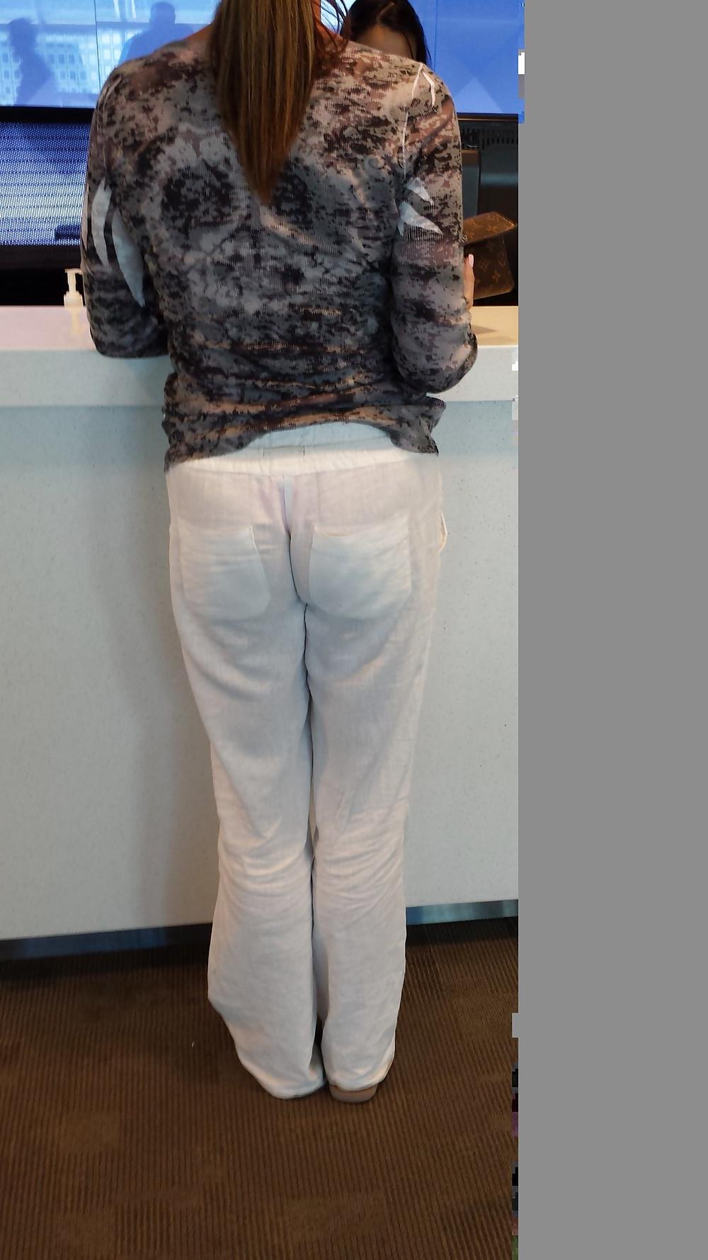 6P Sexy See-Thru Pants on Milf at Airport