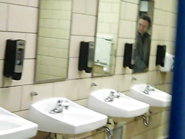 7P Two men see me in truckstop restroom