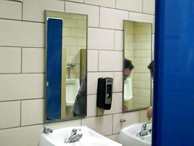 7P Two men see me in truckstop restroom