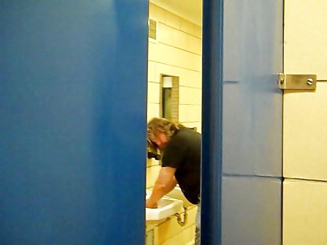 7P Two men see me in truckstop restroom