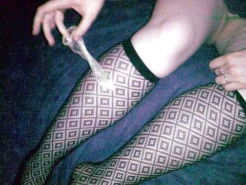 6P Fishnet footjob with condom 