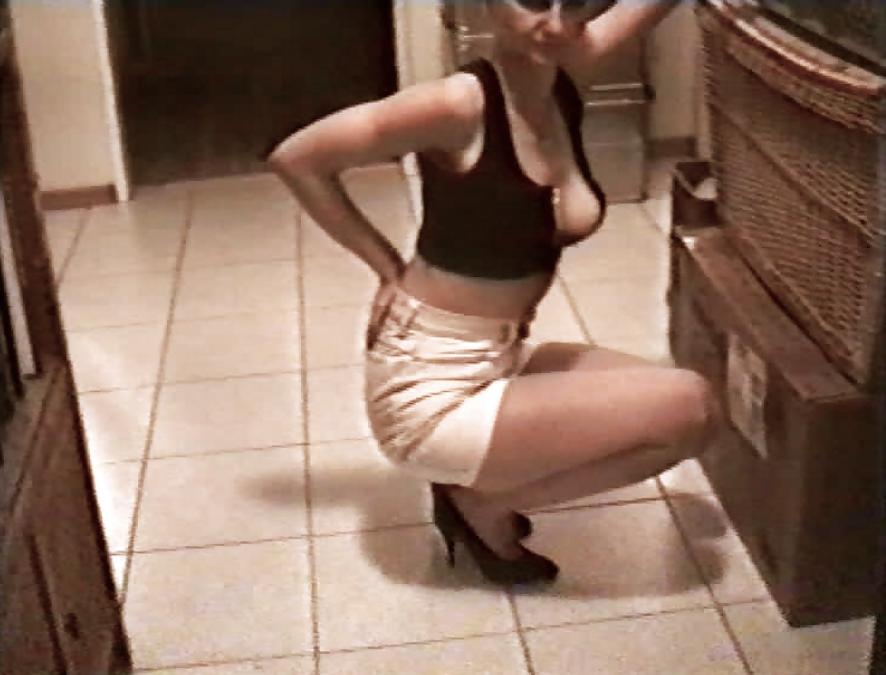 12P SAG - Wife's Boobs Downblouse Black Zip Bustier & Skirt 21