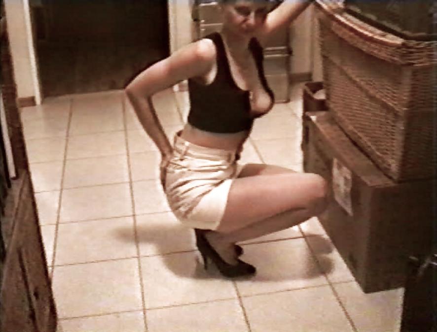 12P SAG - Wife's Boobs Downblouse Black Zip Bustier & Skirt 23