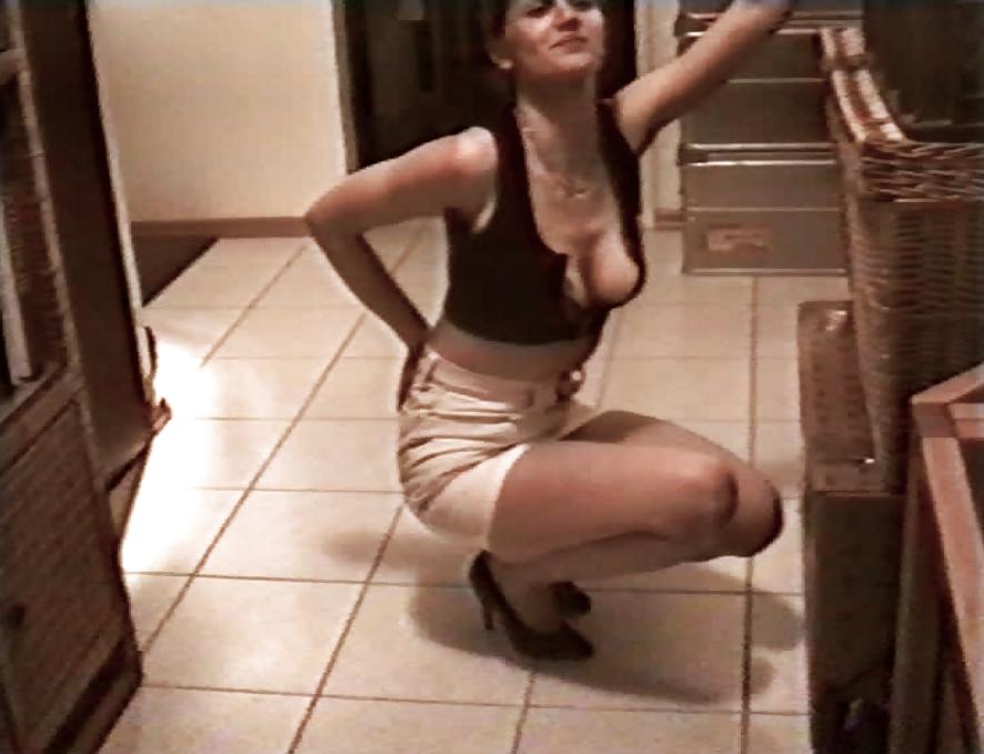 12P SAG - Wife's Boobs Downblouse Black Zip Bustier & Skirt 23