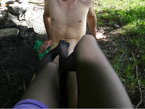 8P Outdoor - footjob in pantyhose