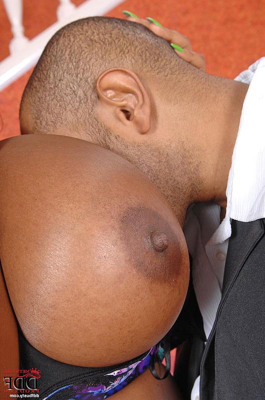 16P Horny ebony babe gets a cumshot on her giant boobs after hardcore fucking