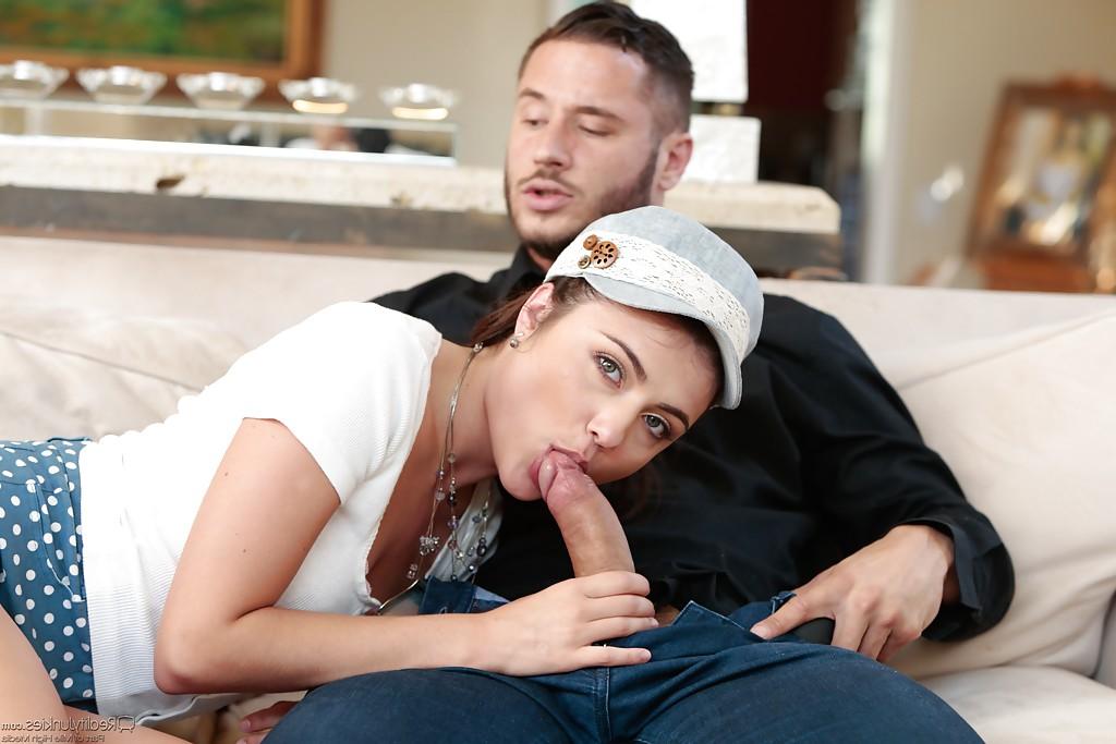 16P Active teen pornstar Adria Rae unbuttons her guy's trousers and starts to suck