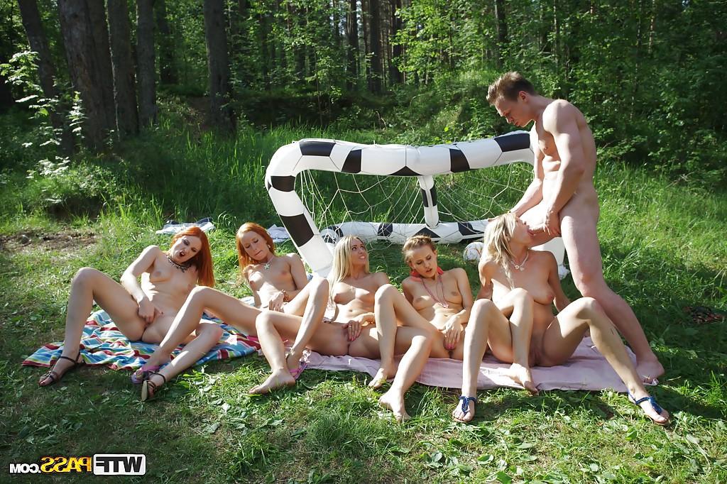16P Sexy chicks are fucking with horny guys right in the forest!
