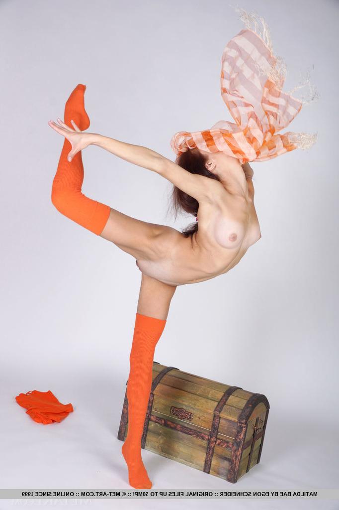18P Leggy Euro babe Matilda Bae modeling in long socks for glamour photo shoot