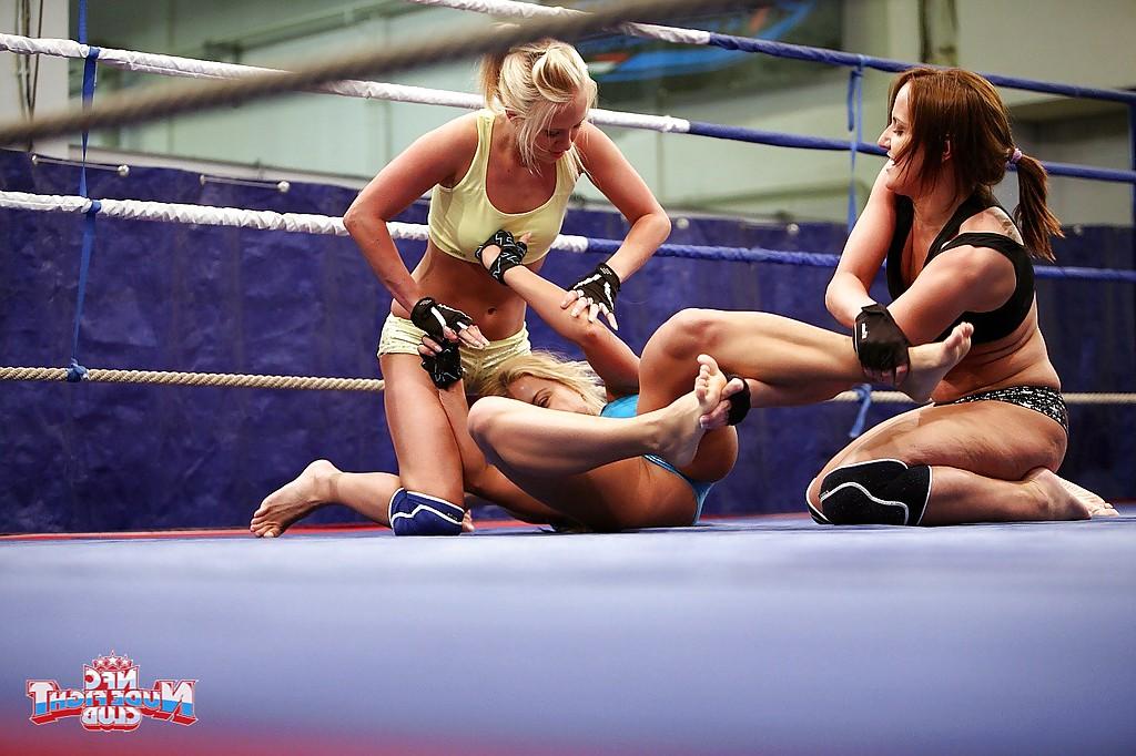 16P Wild women wrestling ends up with passionate lesbian threesome sex