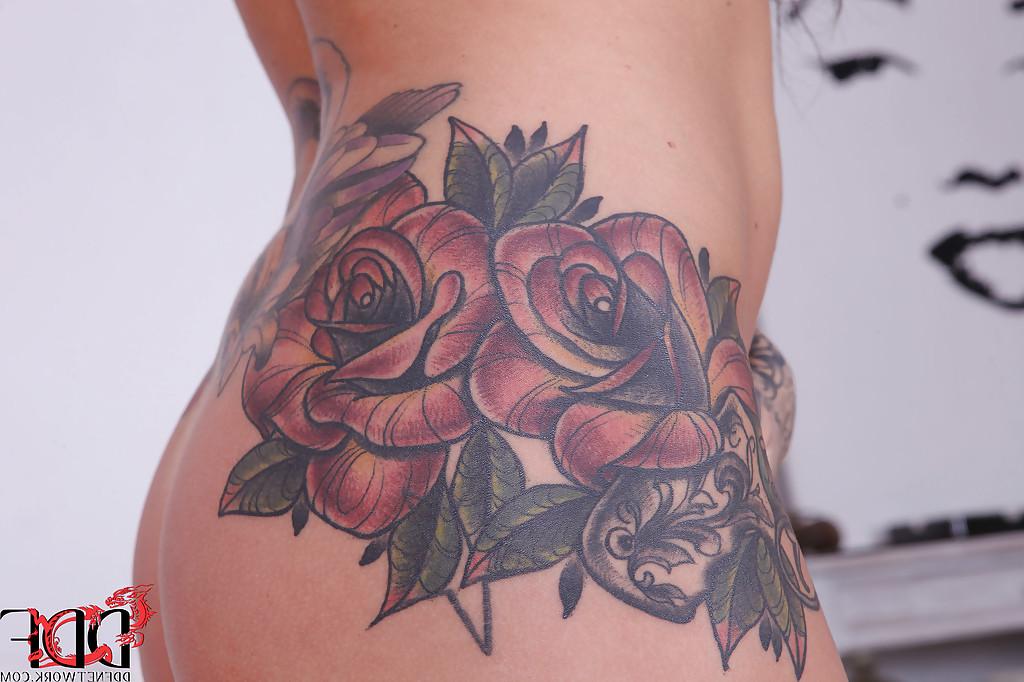 16P Busty tattooed hottie with pierced nipple getting rid of her clothes