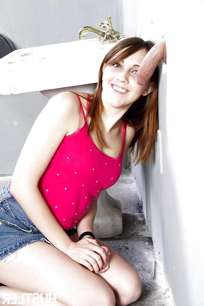 16P Slender teenager Nickey Huntsman is licking dick through the hole