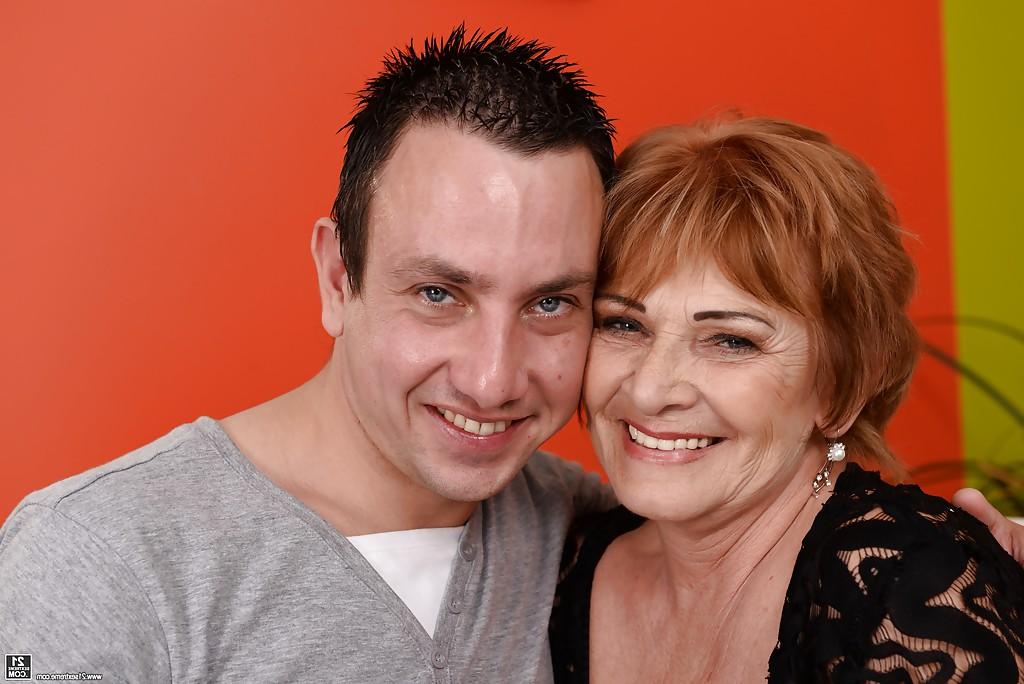 16P Redhead gran Sally G giving younger man oral sex and rimjob before fucking