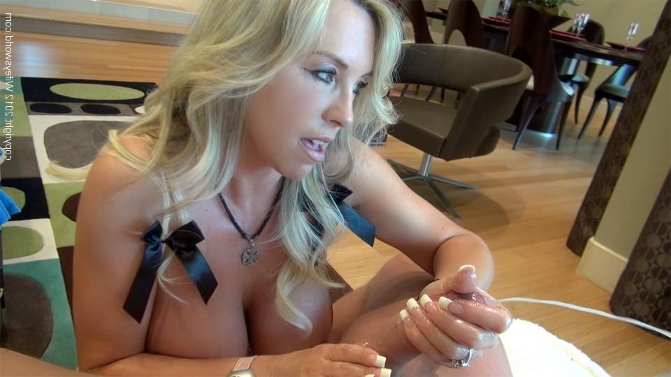 16P Bosomy blonde wife sucks a swollen cock and gives a sensual handjob