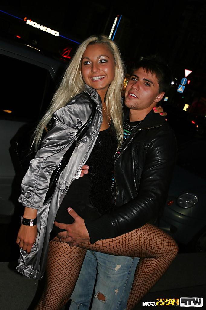 16P Seductive blonde babes get picked up and go naughty with a lucky guy
