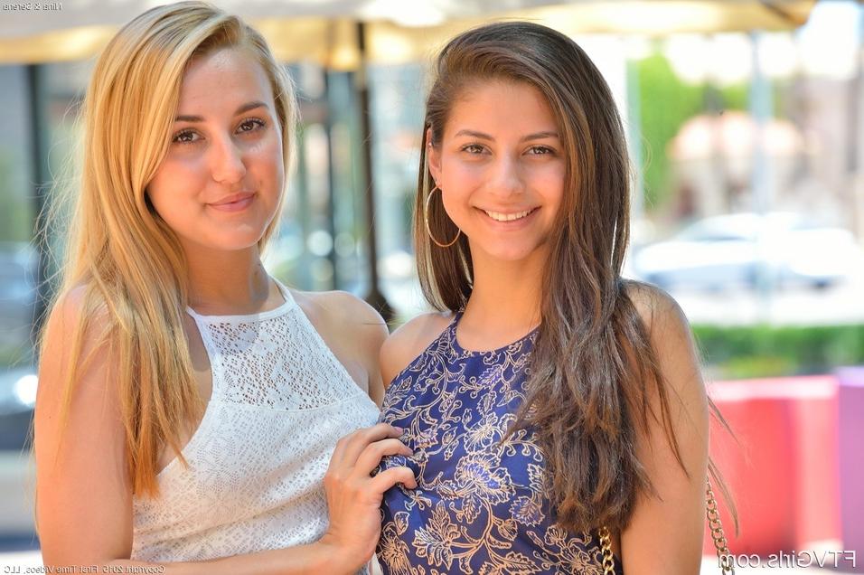 15P Teen lesbians kiss before stripping naked on public sidewalk