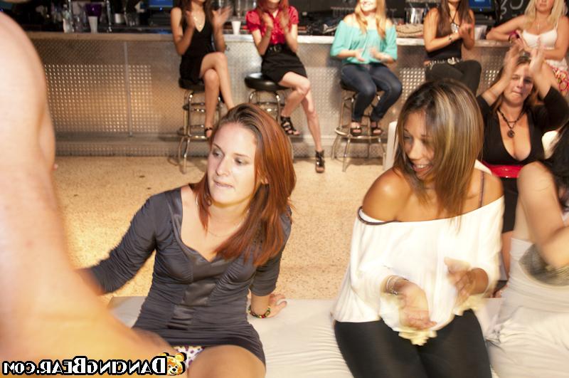 16P Slutty party girls take turns jerking and sucking a stripper's cock