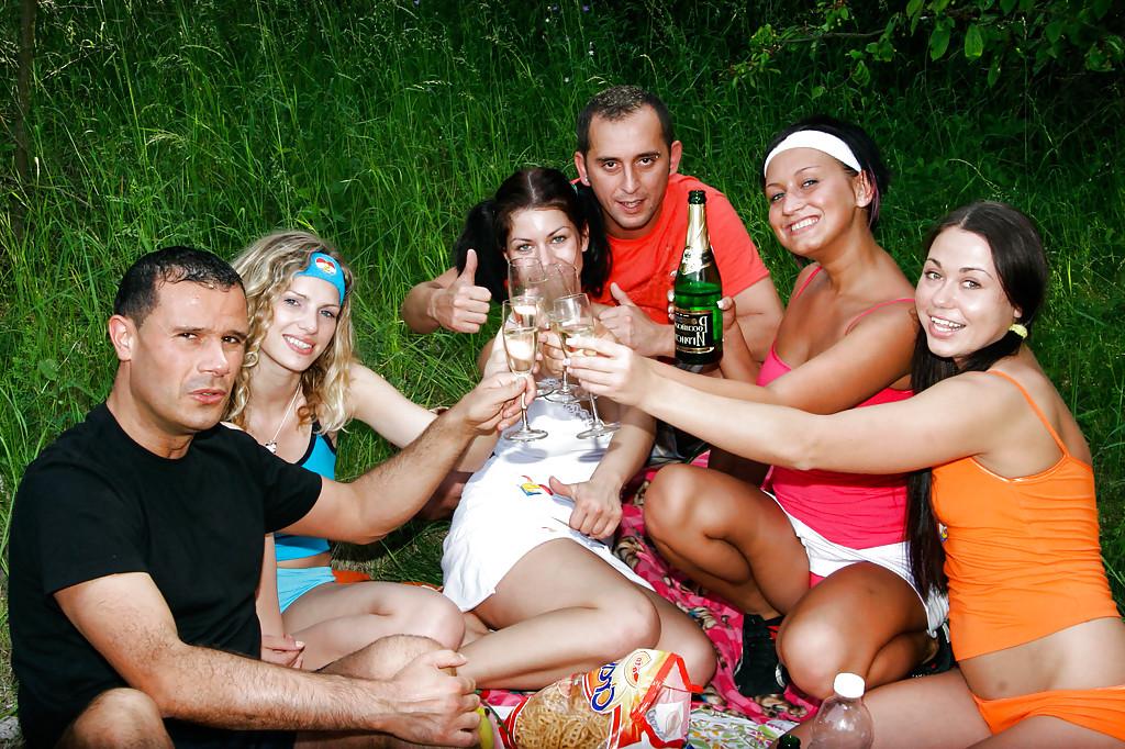 16P Lecherous teens have some fun with a stiff cock at the outdoor party