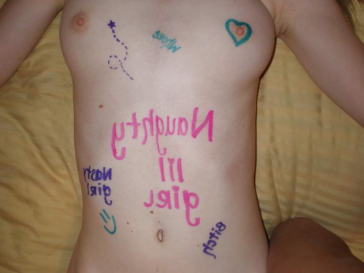 25P Sluts with writing on them.