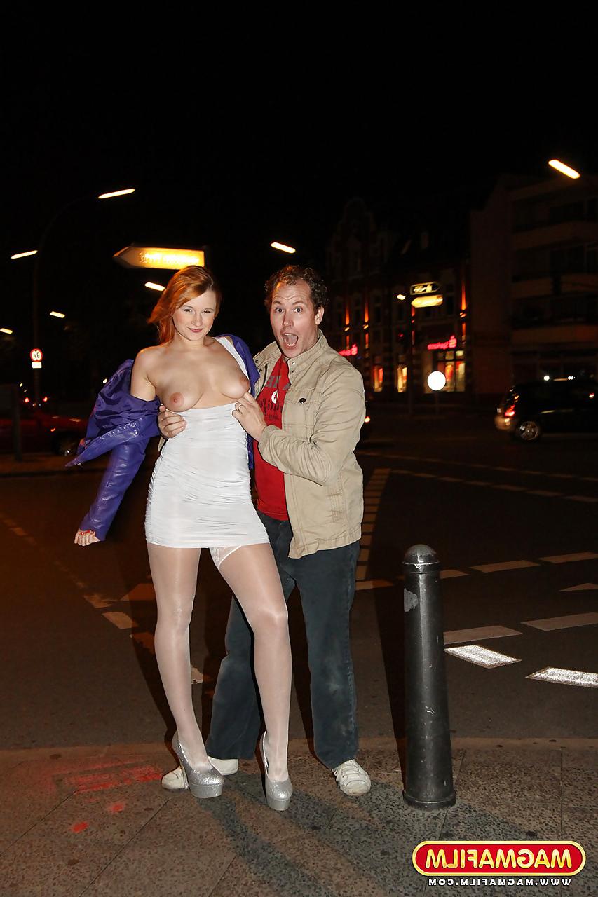 14P Stockings clad slut LaMia flashing tits, fucking & getting facial on street