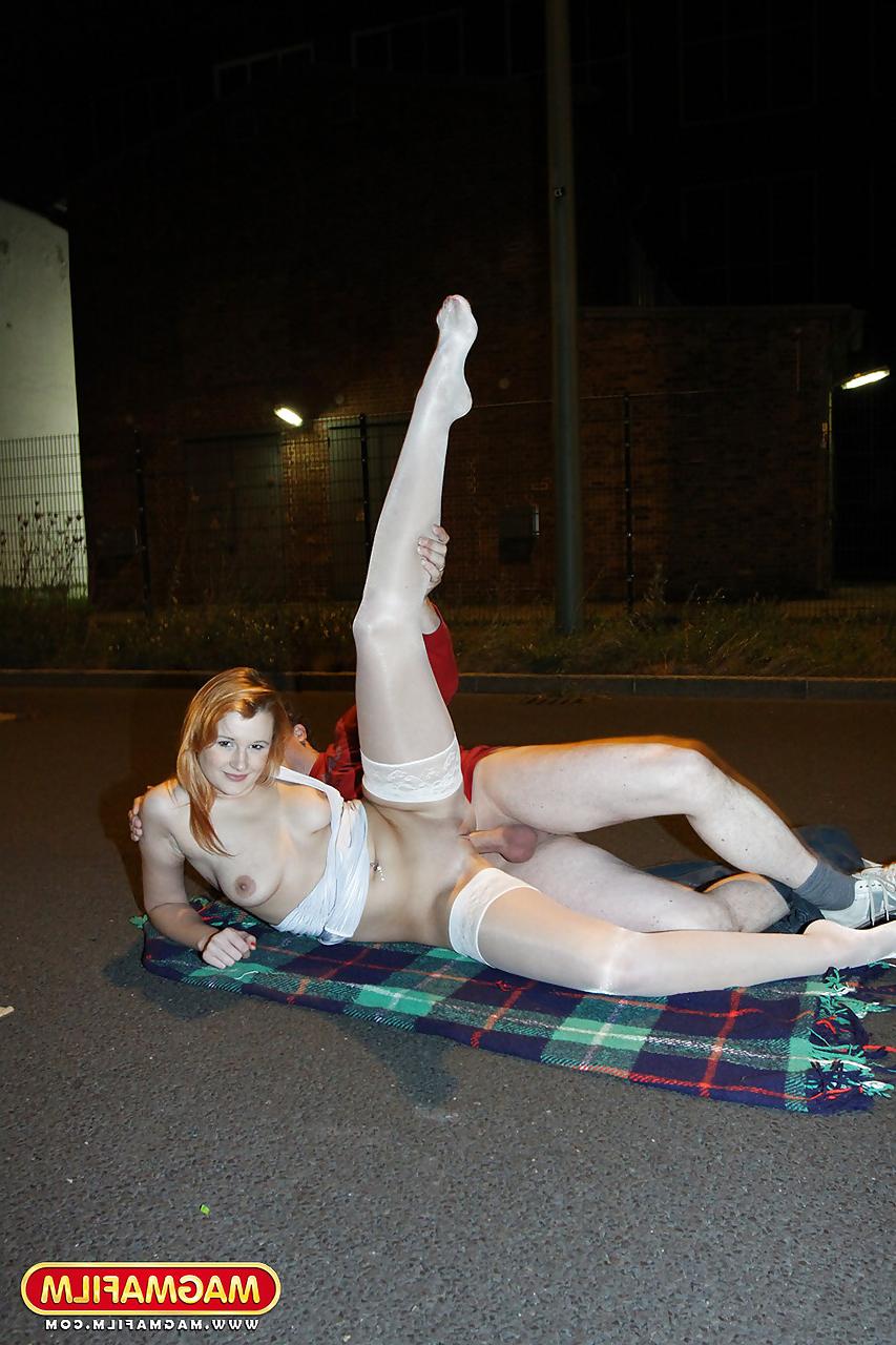 14P Stockings clad slut LaMia flashing tits, fucking & getting facial on street