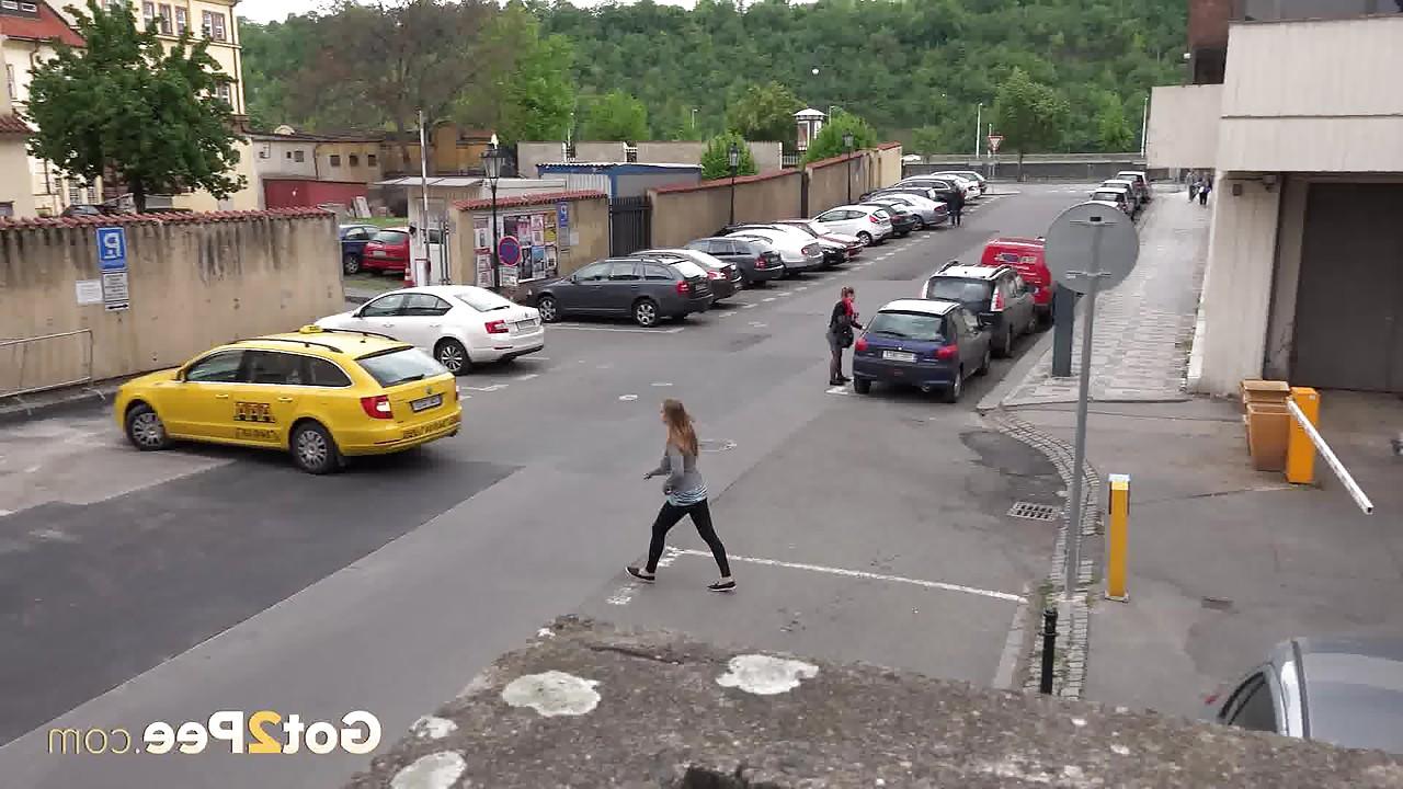 15P Blonde teen Suzzie baring her pussy lips and sexy ass and pissing in public