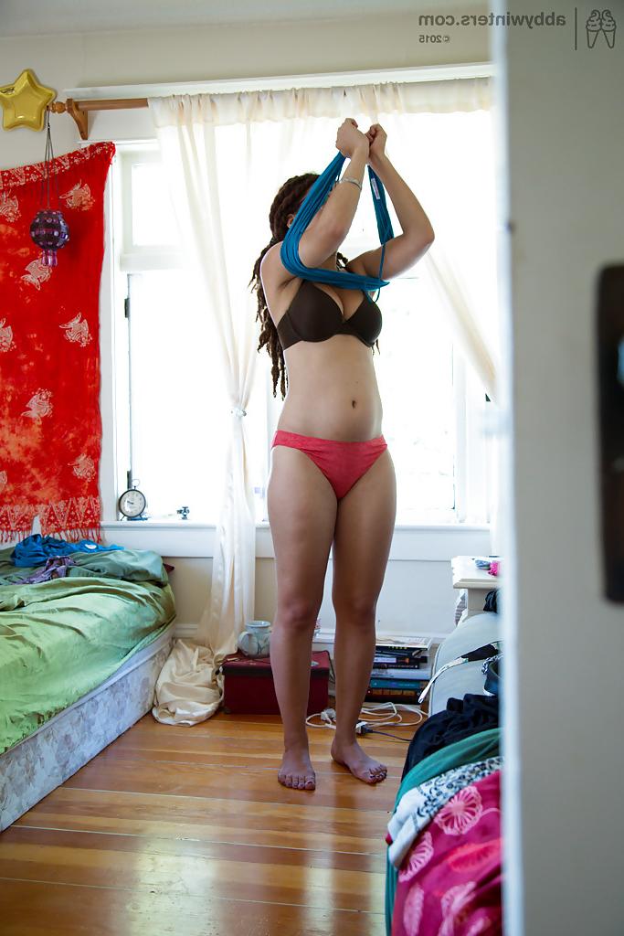 16P Busty amateur Christina takes off pantie sand lets saggy boobs hang