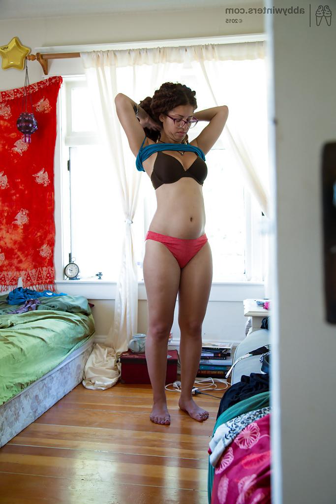 16P Busty amateur Christina takes off pantie sand lets saggy boobs hang
