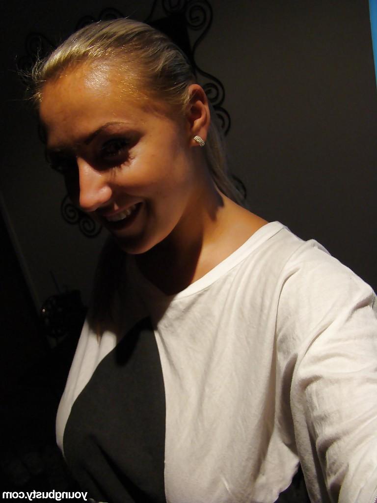 16P Teen solo girl Krystal taking selfshots of huge natural breasts