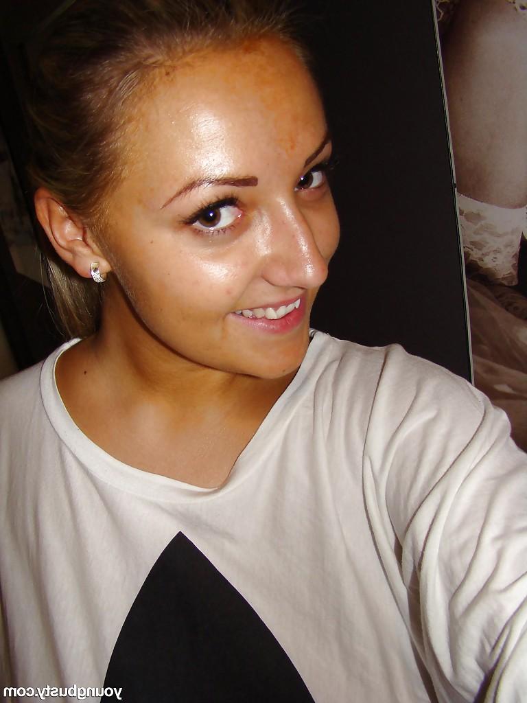 16P Teen solo girl Krystal taking selfshots of huge natural breasts