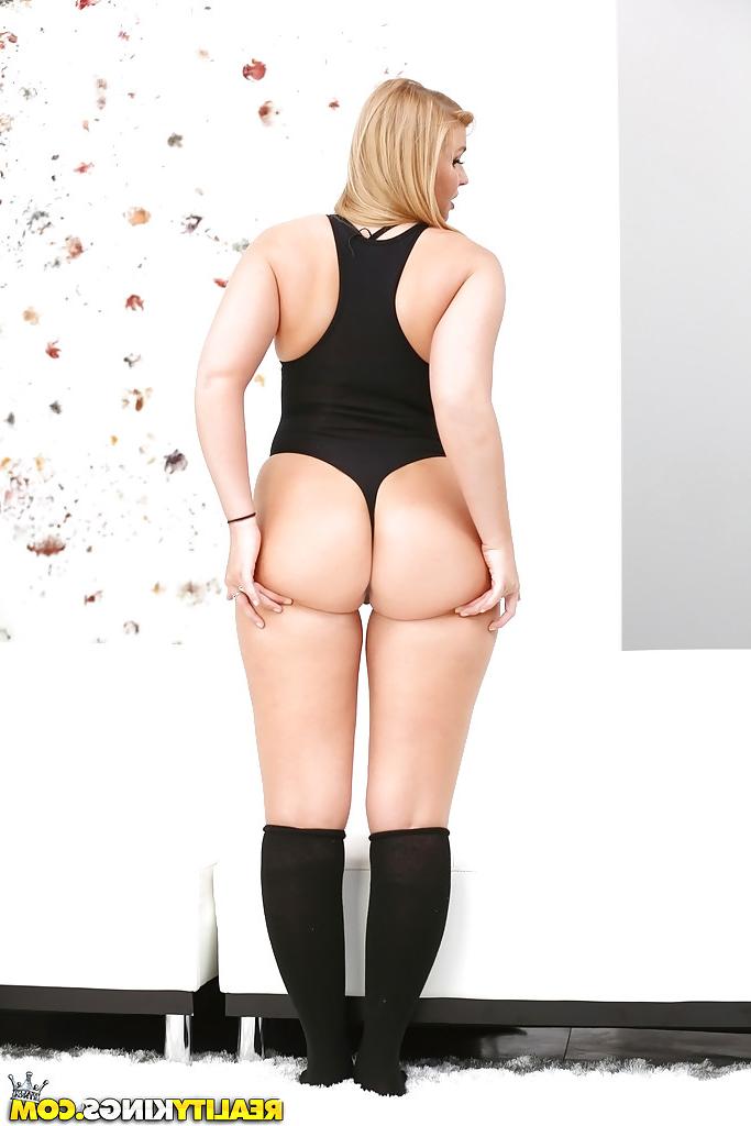 12P Chubby blonde teen Melissa May showing off sexy ass in black knee socks