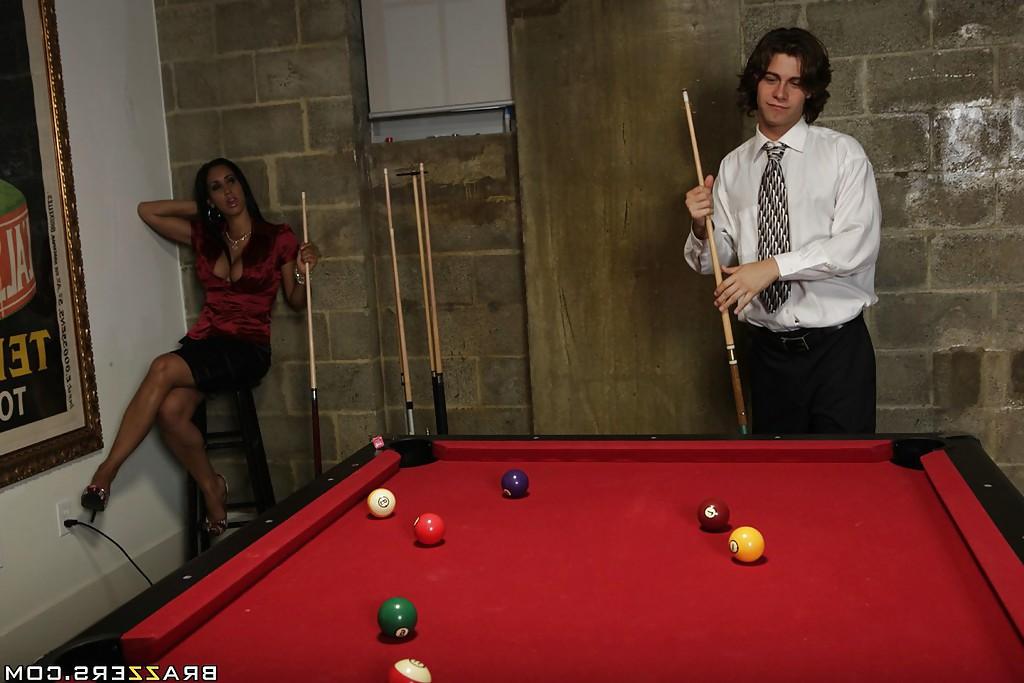 16P Busty babe Isis Love spreads her legs on the pool table for fucking