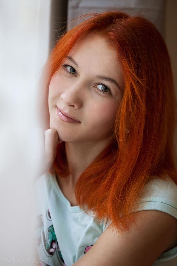 12P Hot skinny teen redhead Ambre showing small tits & spreading ass wide open