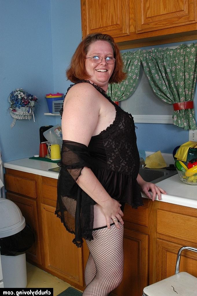 16P Fat redhead mature MILF Adrienne showcasing her big ass in stockings