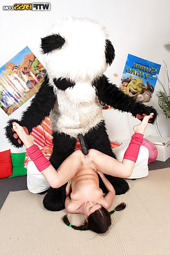 16P Petite brunette teen has some hardcore fun with her panda toy