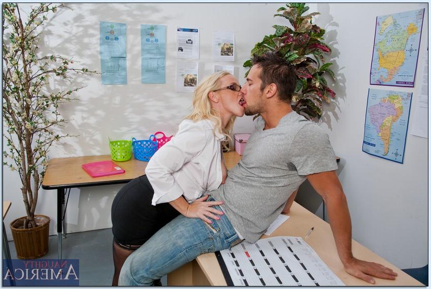 16P Blond teacher in glasses Dee Siren shows lucky stud how hot MILFs fuck